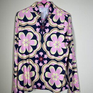 Ace Golfs Women's LS Retro Pink Navy Floral Active Golf Top XL!